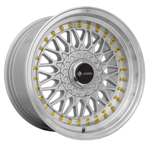 Vors VR3 4x98 15x8  +20 Silver Machine Lip Gold Rivet