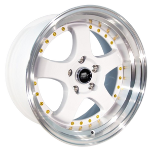 MST Wheels MT07 5x114.3 18x8.5 +20 White w/Machined Lip Gold Rivets