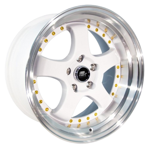 MST Wheels MT07 5x114.3 18x9.5 +20 White w/Machined Lip Gold Rivets