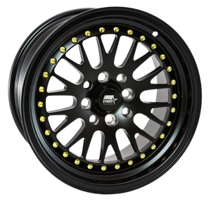 MST Wheels MT10 5x100/5x114.3 15x7.0 +20 Matte Black w/Gold Rivets