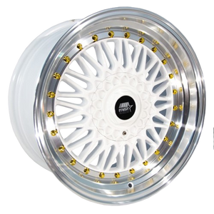 MST Wheels MT13 4x100/4x114.3 15x8.0 +20 White w/Machined Lip Gold Rivets