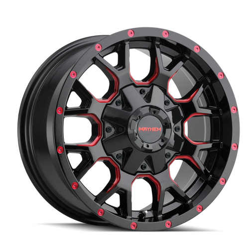 Mayhem Warrior 8015 8x165.1/8x170 17x9-12 Black W/Prism Red