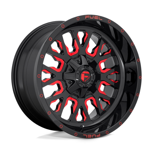 Fuel 1PC D612 STROKE 8X165.1 20X12 -43 GLOSS BLACK RED TINTED CLEAR