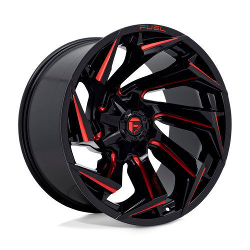 Fuel 1PC D755 REACTION 8X165.1 22X12 -44 GLOSS BLACK MILLED WITH RED TINT