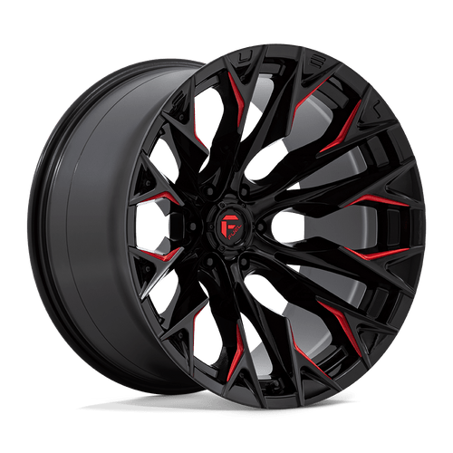 Fuel 1PC D823 FLAME 6X139.7 22X12 -44 GLOSS BLACK MILLED WITH CANDY RED