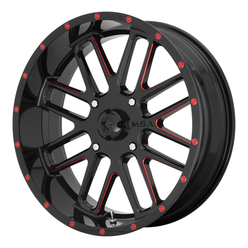 MSA Offroad Wheels M35 BANDIT 4X137 18X7 +0 GLOSS BLACK MILLED WITH RED TINT
