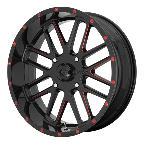 MSA Offroad Wheels M35 BANDIT 4X137 22X7 +0 GLOSS BLACK MILLED WITH RED TINT