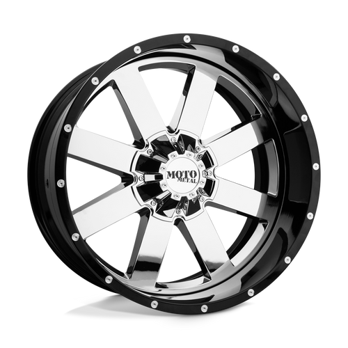 Moto Metal MO200 8X180 22X10 -18 CHROME CENTER GLOSS BLACK MILLED LIP