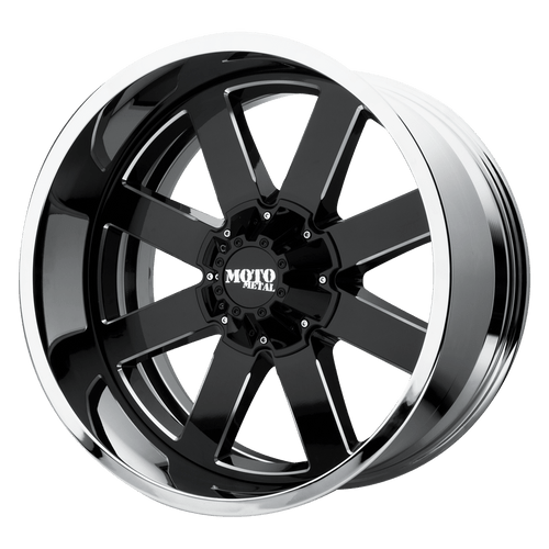 Moto Metal MO200 5X127/5X139.7 22X12 -44 GLOSS BLACK MILLED CENTER CHROME LIP