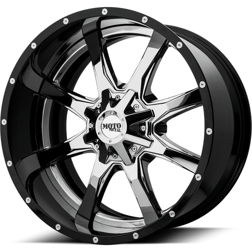 Moto Metal MO201 6X135/6X139.7 20X12 -44 CHROME CENTER GLOSS BLACK MILLED LIP