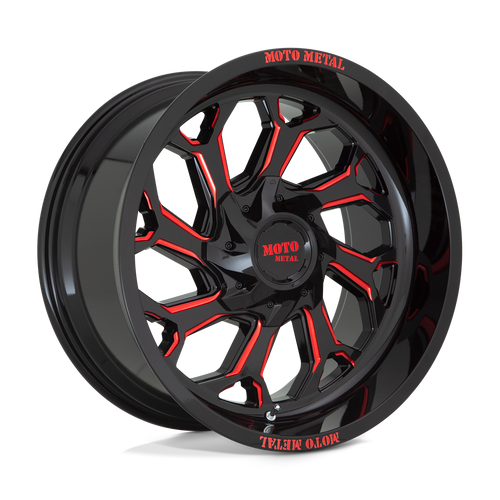 Moto Metal MO999 6X135/6X139.7 22X12 -44 GLOSS BLACK MILLED WITH RED TINT