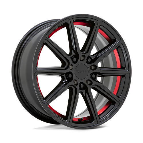 Ruff THROTTLE 5X112/5X120 18X8 +38 GLOSS BLACK W/ MACHINED RED INNER LIP