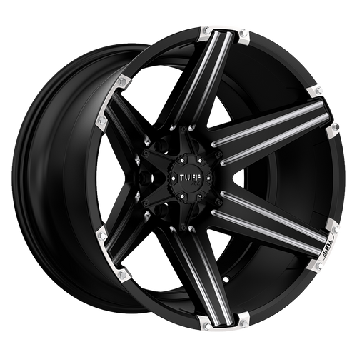 Tuff T12 6X139.7 22X12 -45 SATIN BLACK W/ MILLED SPOKES AND BRUSHED INSERTS