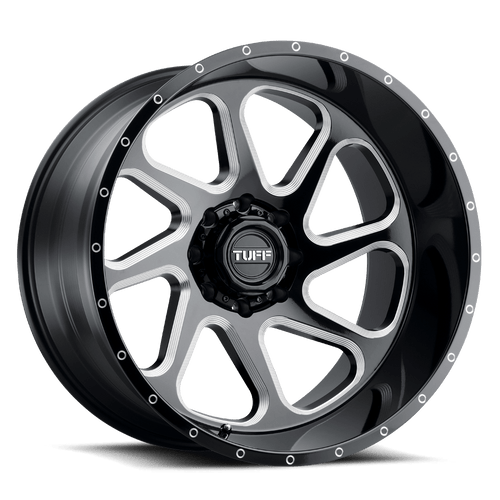 Tuff T2B 8X180 22X12 -45 GLOSS BLACK W/ MILLED SPOKES