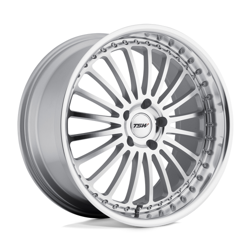 TSW SILVERSTONE 5X100 17X8 +35 SILVER W/ MIRROR CUT FACE & LIP