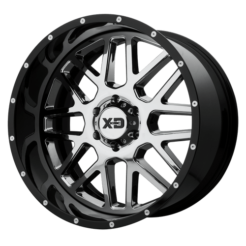 XD XD201 GRENADE 6X135 22X12 -44 CHROME CENTER GLOSS BLACK MILLED LIP