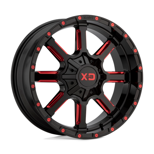 XD XD838 MAMMOTH 8X170 22X10 +12 GLOSS BLACK MILLED WITH RED TINT CLEAR COAT