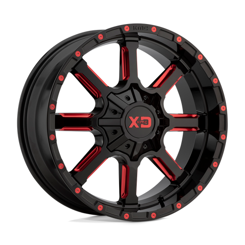 XD XD838 MAMMOTH 5X127/5X139.7 20X9 +0 GLOSS BLACK MILLED WITH RED TINT CLEAR COAT