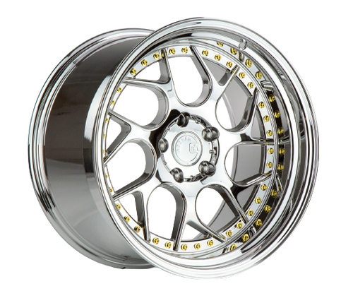 Aodhan DS01 5x114.3 18x9.5+22 Vacuum Chrome W/ Gold Rivets