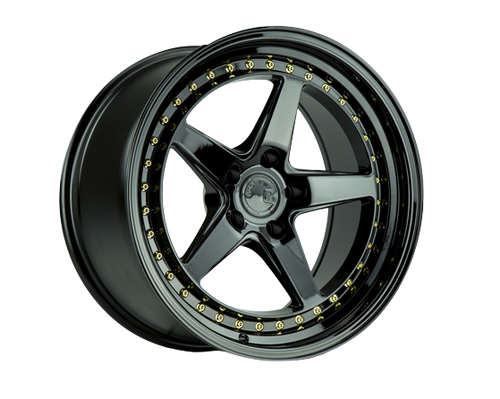 Aodhan DS05 5x114.3 18x8.5+35 Gloss Black W /Gold Rivets