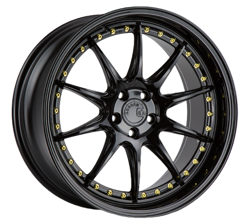 Aodhan DS07 5x114.3 18x10.5+22 Gloss Black W /Gold Rivets