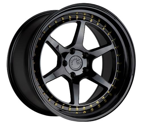 Aodhan DS09 5x114.3 18x10.5+22 Gloss Black W /Gold Rivets