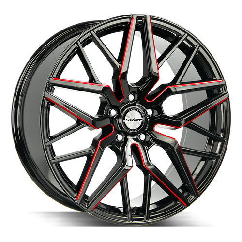 Shift Spring 5x112 18x8 +35 Gloss Black Candy Red Milled