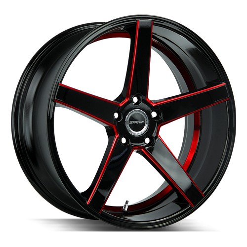 Strada Perfetto 5x100 20x8.5 +35 Gloss Black Candy Red Milled