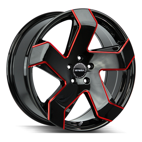 Strada COLTELLO 5X114.3 20X8.5 +35 GLOSS BLACK CANDY RED MILLED EDGE