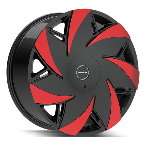 STRADA Turbina 6x135/6x139.7 24x9.5 +24 Gloss Black Machined Red Tips