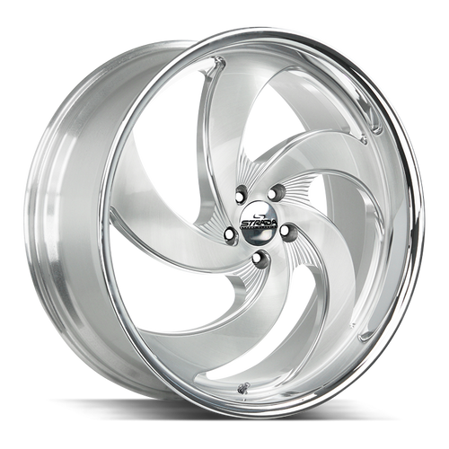 Strada Street Classics Retro 5 5x120 22x9 +25 Brushed Face Silver Milled SS Lip