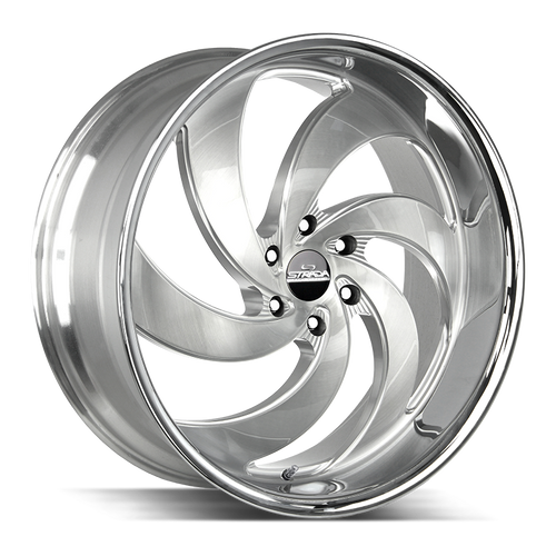 Strada Street Classics Retro 6 5x115 24x10 +15 Brushed Face Silver Milled SS Lip