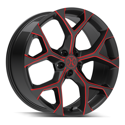 Xcess 5 Flake 5x100 18x8.5 +35 Gloss Black Candy Red Milled