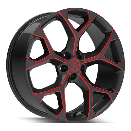 Xcess 5 Flake 5x108 18x8.5 +35 Gloss Black Candy Red Milled