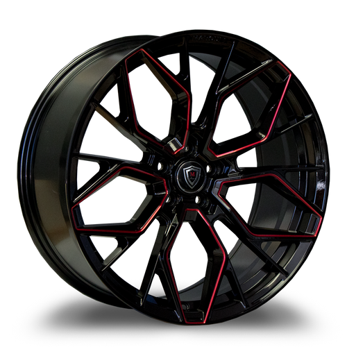 MARQUEE WHEELS M1004 5x108 20x9+33 GLOSS BLACK / RED MILLED