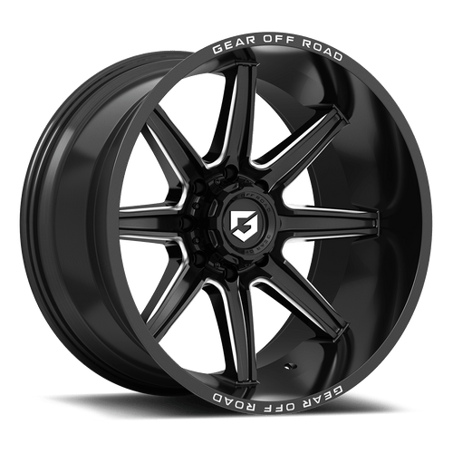 Gear Off Road 765BM 8x165.1 20X10-19 gloss black with milled accents & lip logo