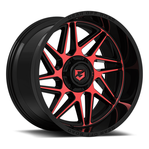 Gear Off Road 761MBR Ratio 8x170 20X12-44 gloss black machined & red tint face w/lip logo