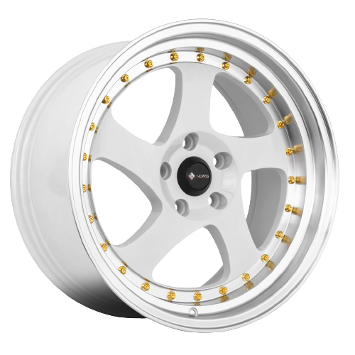 Vors VR2 4x108 15x8  +20 White Machine Lip Gold Rivet