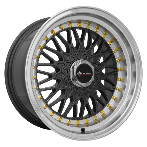 Vors VR3 4x108 15x8  +20 Gun Metal Machine Lip Gold Rivet