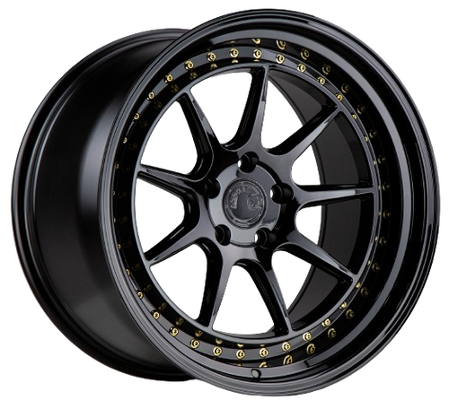 Aodhan DS-X 5x100 18x9.5 +35 Gloss Black W /Gold Rivets