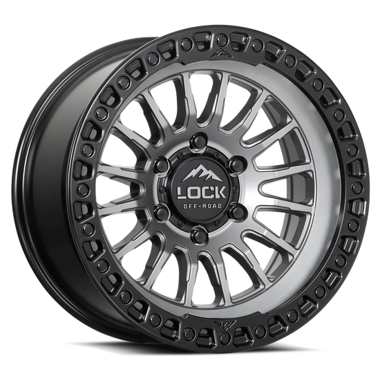 LOCK OFFROAD GRIT 5x127 17x9 +12 Matte Grey W Matte Black Ring