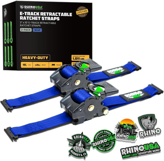 Rhino USA Retractable Ratchet Straps (2Pk 2Inx10Ft) (Blue) - TD-RSRE2X10-BLU-R