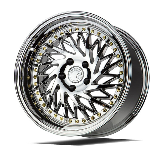 Aodhan DS03 (Driver Side) 5x114.3 18x9.5 +30 Vacuum Chrome W/gold Rivets