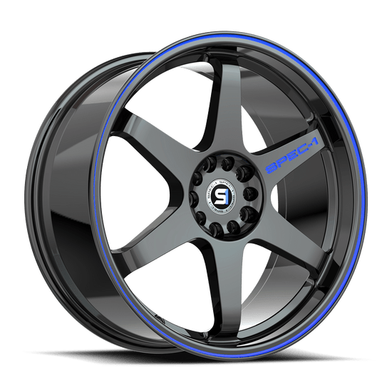 Spec-1 SPT-33 blank 4x/5x 18x9.5 +42 Gloss Black & Blue Line
