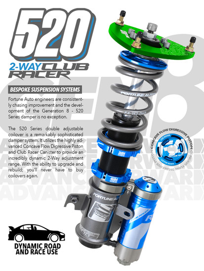 Fortune Auto 520CR Series Coilovers - 2001 - 2007 Mitsubishi Evolution 7, 8, 9 (CT9A)