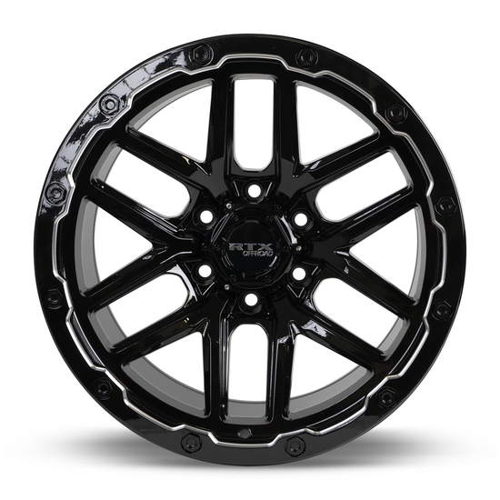 RTX Volcano 6x135 18x9.5 -10 Gloss Black Milled Edge
