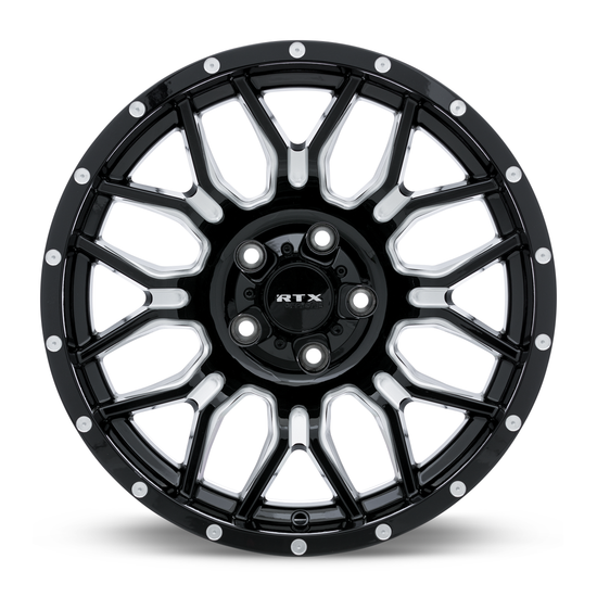 RTX Claw 6x135 20x9 +18 Gloss Black Milled With Rivets