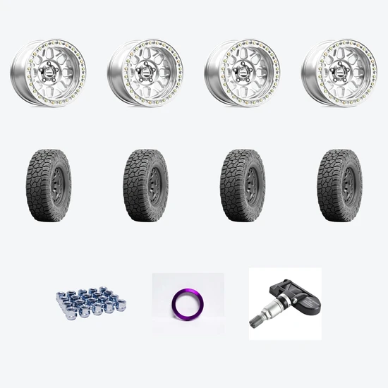 KMC KM235 GRENADE CRAWL BEADLOCK 5X127 17X8.5 +0 MACHINED + Falken FAL Wildpeak R/T01 35X12.50R17/10 — 2021 Jeep Wrangler Sport Wheel & Tire Package