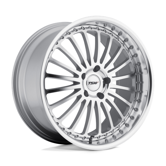 TSW SILVERSTONE 5X120 17X8 +20 SILVER W/ MIRROR CUT FACE & LIP