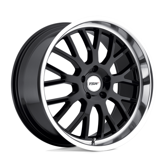 TSW TREMBLANT 5X112 19X8 +45 GLOSS BLACK W/ MIRROR CUT LIP